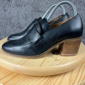Miz Mooz Shoe Jonas Leather Loafer Womens Size 9 Black Slip On Block Heel Pump